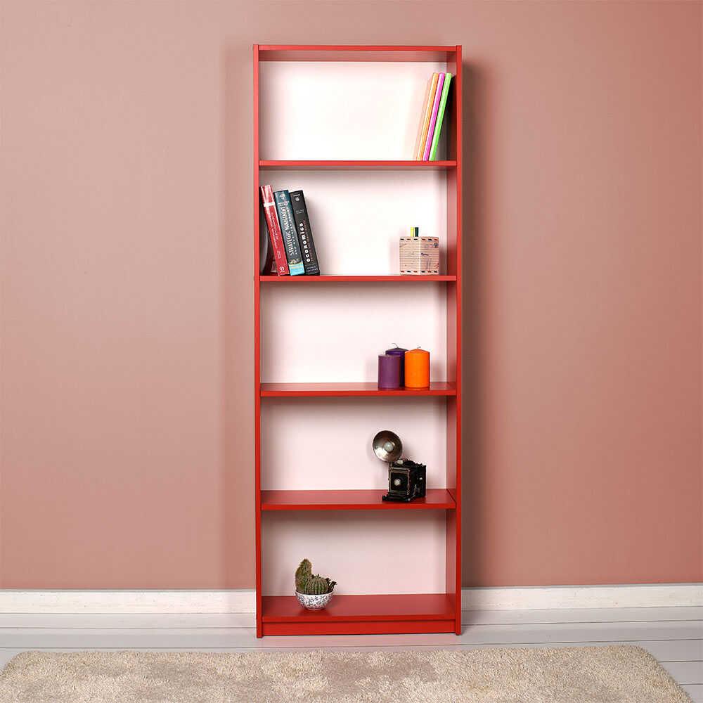 Biblioteca Adore Modern, 5 rafturi, 64x182x26 cm - Rosu