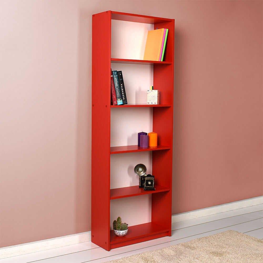 Biblioteca Adore Modern, 5 rafturi, 64x182x26 cm - Rosu