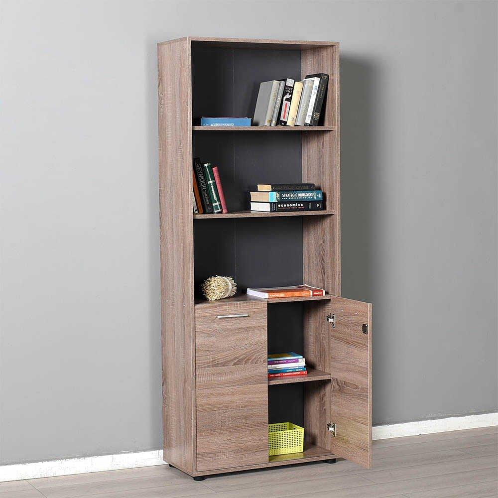 Biblioteca Adore New York Office, 2 usi cu cheie, 3 rafturi fix, Natur, 72x187x34 cm
