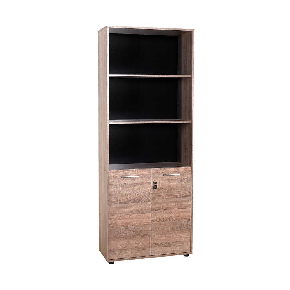 Biblioteca Adore New York Office, 2 usi cu cheie, 3 rafturi fix, Natur, 72x187x34 cm