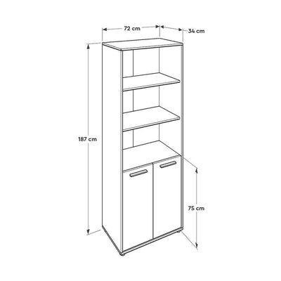 Biblioteca Adore New York Office, 2 usi cu cheie, 3 rafturi fix, 72 x 187 x 34 cm