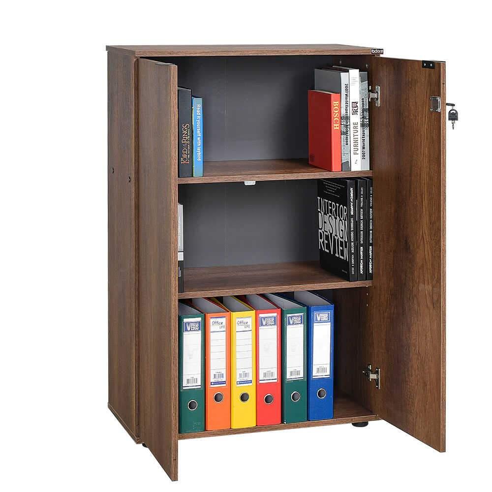 Bibliotecă Adore Rio cu 2 Uși, Cheie și 3 Rafturi, 72x109x34 cm - Maro