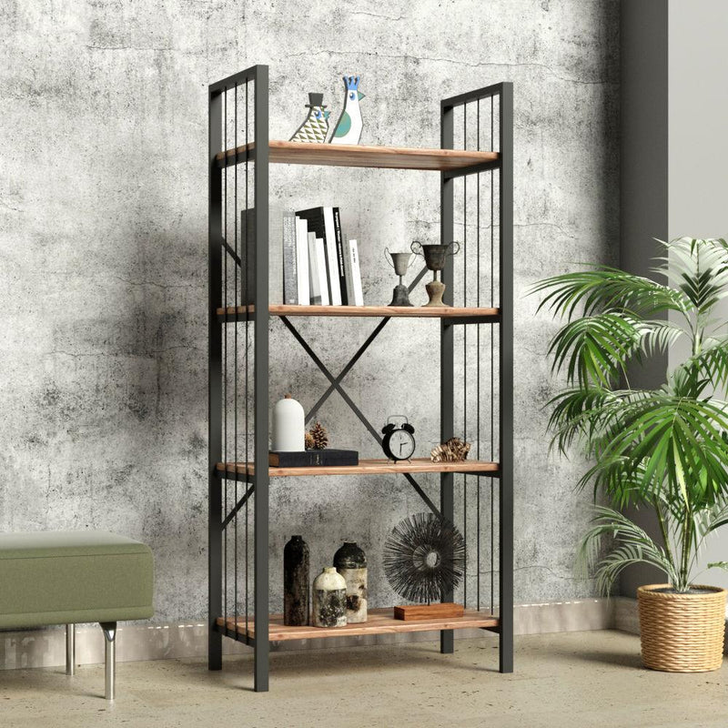 Biblioteca Bookazo, 4 rafturi cadru metal, Negru, 60 x 150 x 30 cm