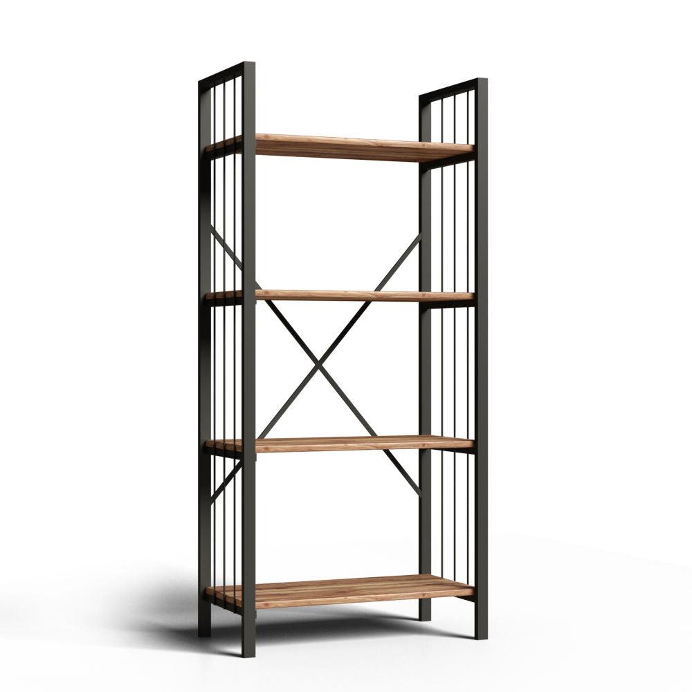 Biblioteca Bookazo, 4 rafturi cadru metal, Negru, 60 x 150 x 30 cm