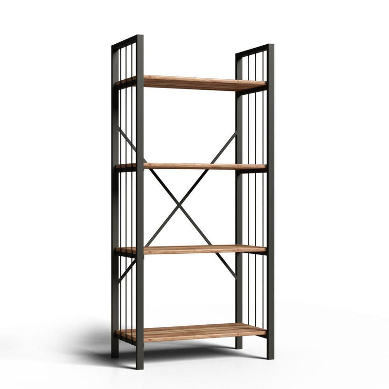 Biblioteca Bookazo, 4 rafturi cadru metal, Negru, 60 x 150 x 30 cm