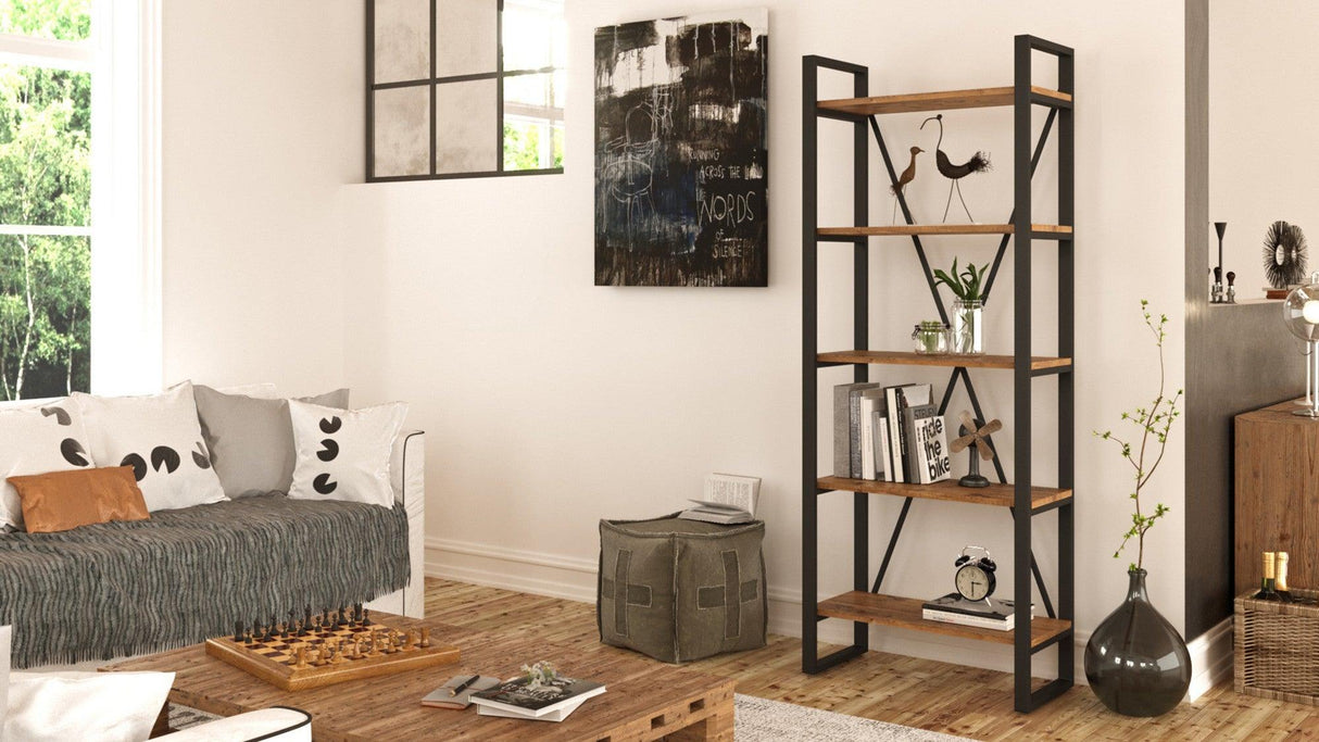 Biblioteca Booking cadru metal cu 5 rafturi, Stejar, 69 x 180 x 34 cm