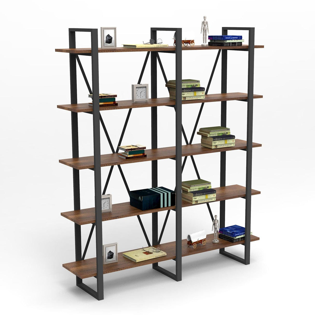 Biblioteca Glade Cadru Metal cu 5 Rafturi, Nuc, 155 x 180 x 34 cm