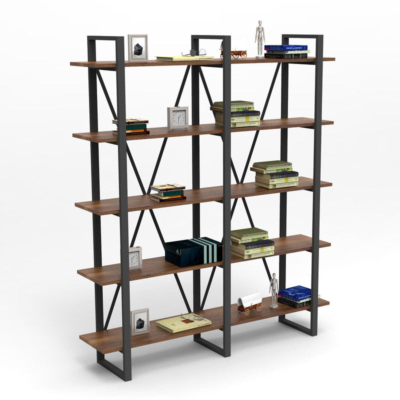 Biblioteca Glade Cadru Metal cu 5 Rafturi, Nuc, 155 x 180 x 34 cm