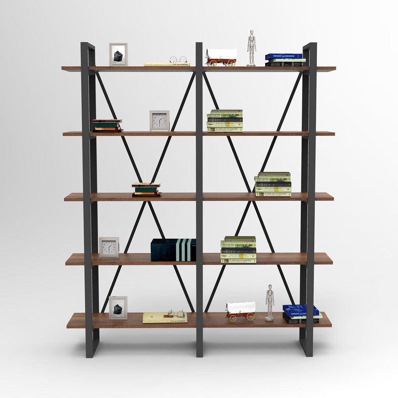 Biblioteca Glade Cadru Metal cu 5 Rafturi, Nuc, 155 x 180 x 34 cm