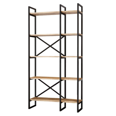 Biblioteca Kinesis cadru metalic 5 rafturi, Stejar, 88 x 175 x 30 cm