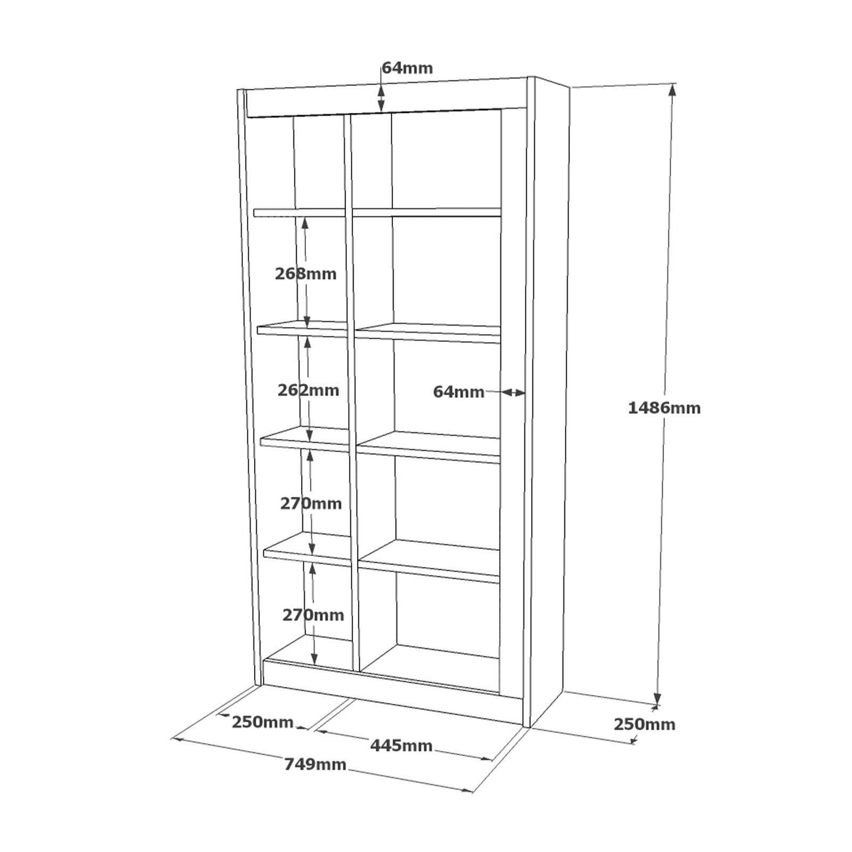 Biblioteca Onetor, Stejar, 75x149x25 cm