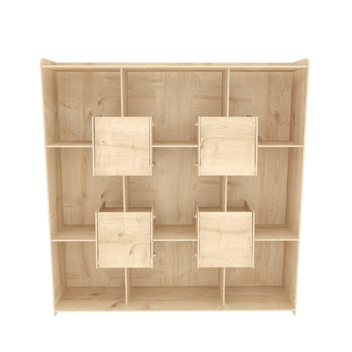 Biblioteca Papito, 9 Rafturi si 4 Compartimente, Stejar, 137 X 138 X 27 Cm