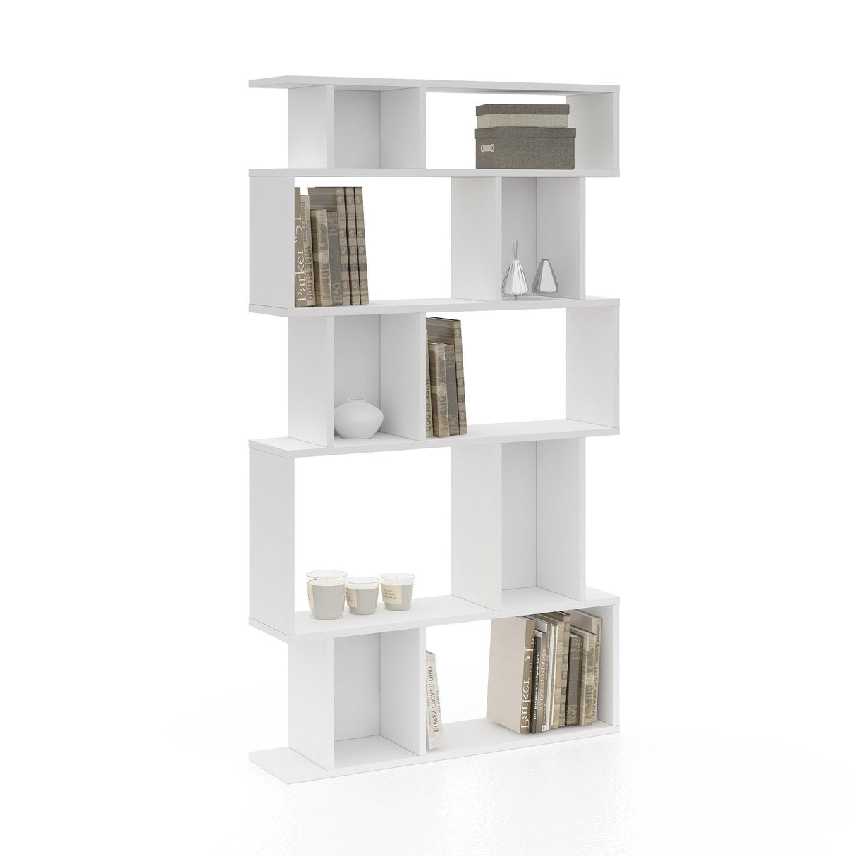 Biblioteca Piramide Wide, Alb, 90x160x22 cm