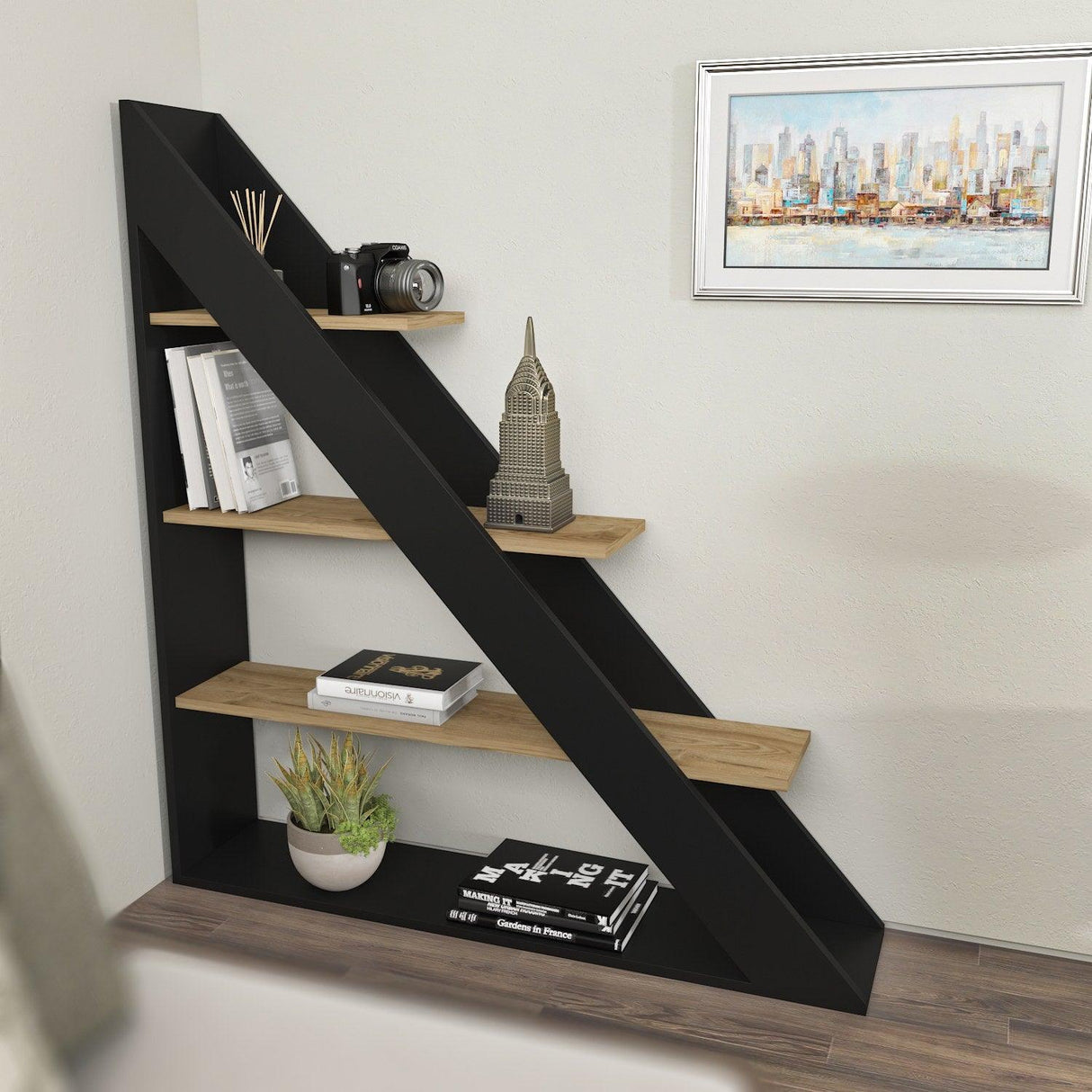 Biblioteca Pisagor cu 4 Rafturi, 120x132x25 cm - Stejar negru