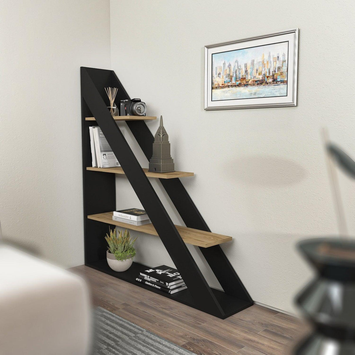 Biblioteca Pisagor cu 4 Rafturi, 120x132x25 cm - Stejar negru