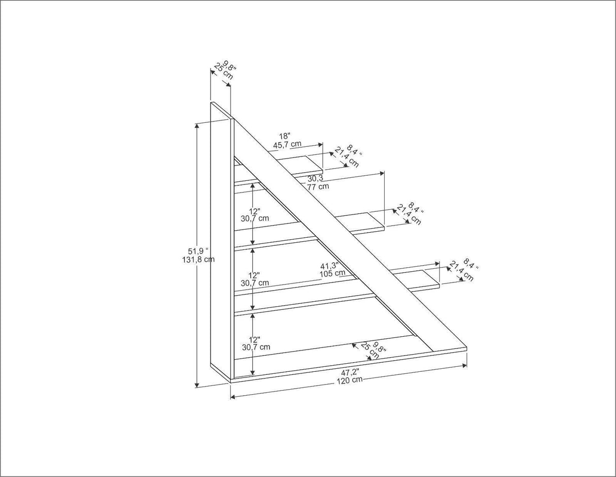 Biblioteca Pisagor cu 4 Rafturi, 120x132x25 cm - Stejar negru