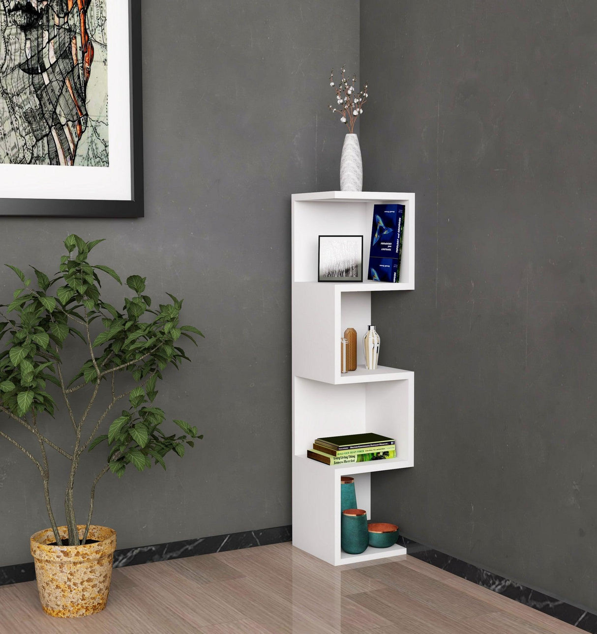 Biblioteca Queen, Alb, 25 x 95 x 27 cm