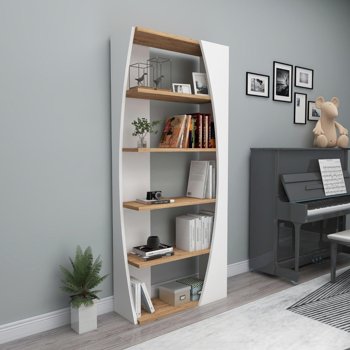 Biblioteca Selge Prag Design, 5 rafturi, 64x150x24 cm - Natur