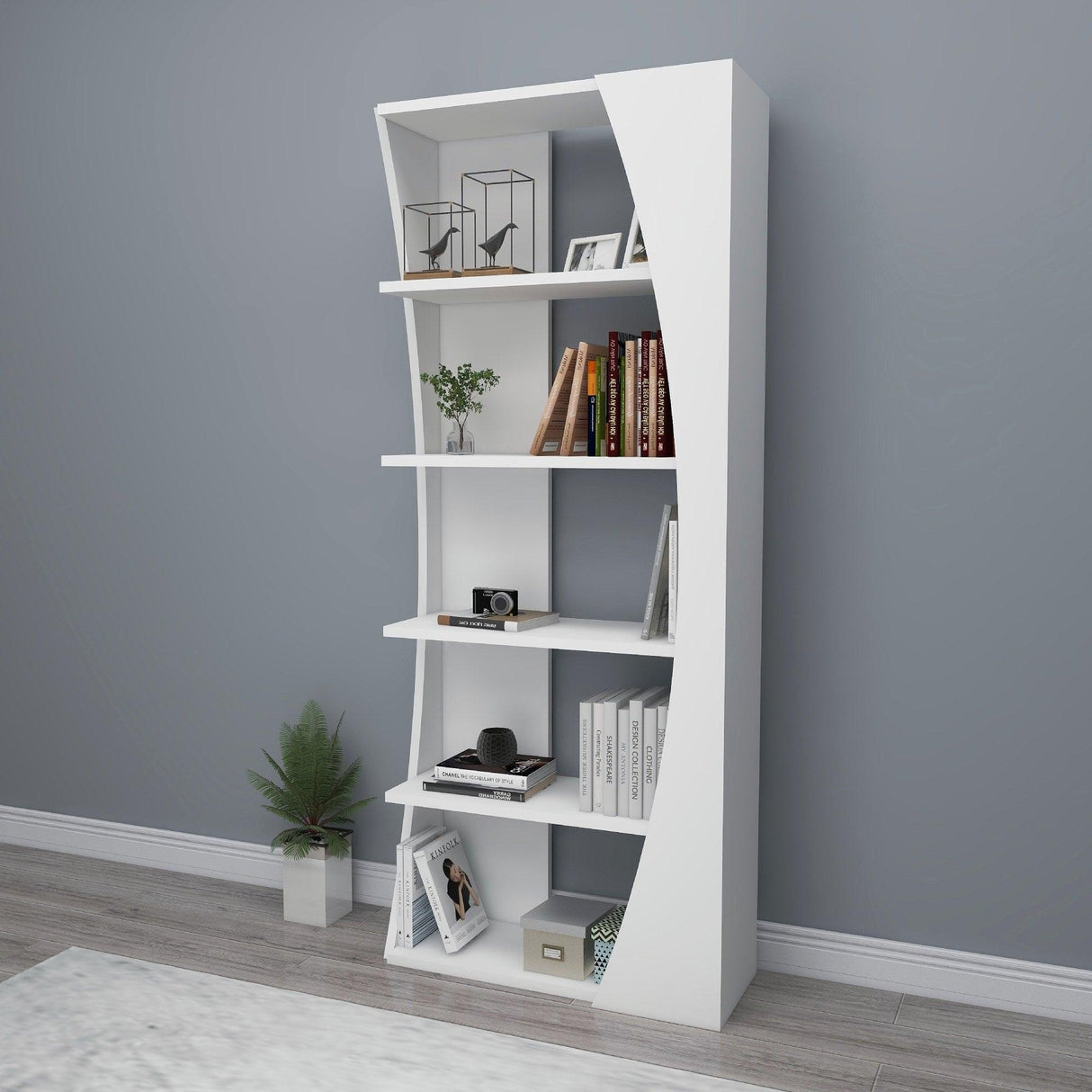 Biblioteca Selge Prag Design, 5 rafturi, 64x150x24 cm - Alb