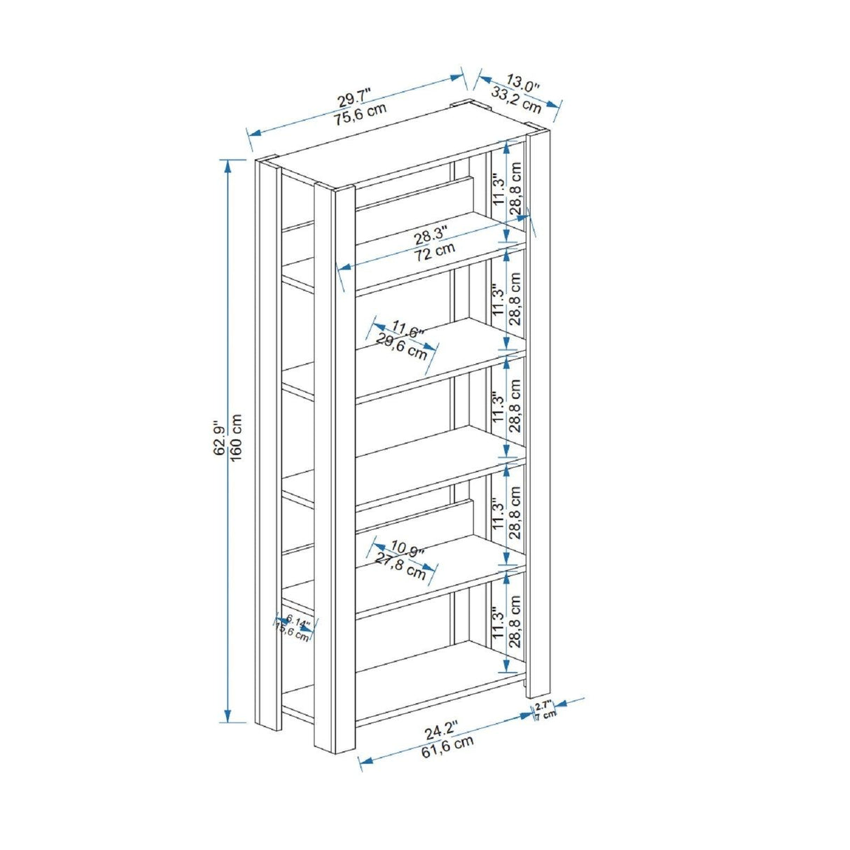 Biblioteca Sneker, 5 Rafturi Wood, Stejar, 76 x 160 x 34 cm