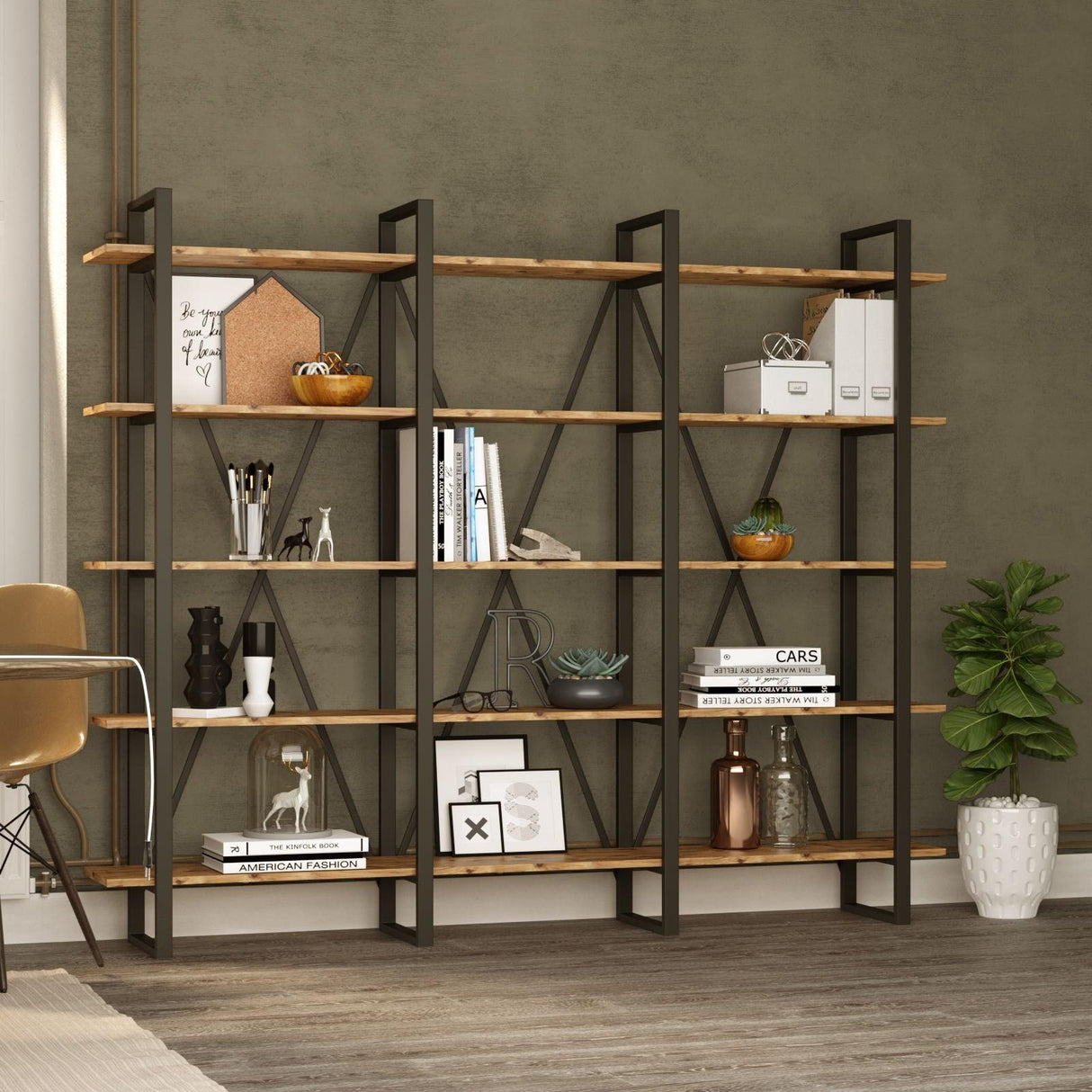 Biblioteca Sous cadru Metal, Crem, 220x180x34 cm