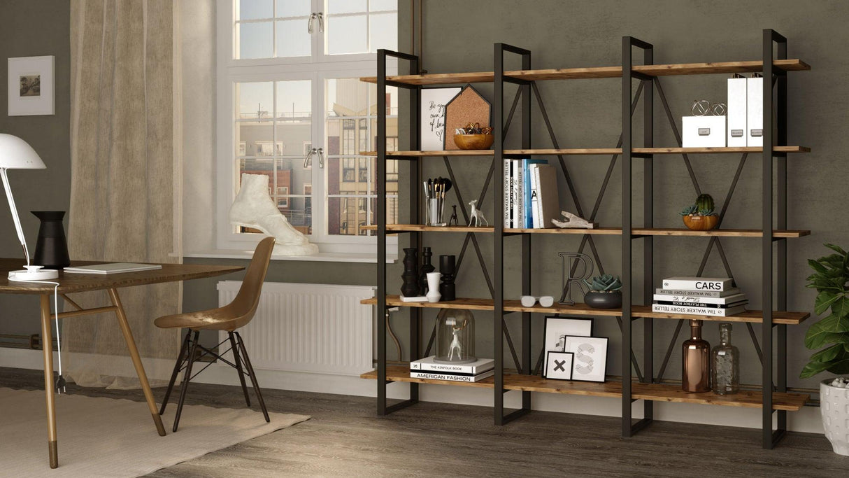 Biblioteca Sous cadru Metal, Crem, 220x180x34 cm