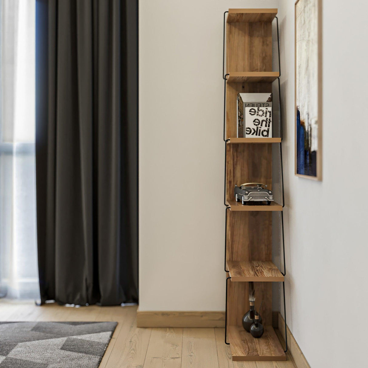 Biblioteca Tlos cu 6 rafturi, diverse culori, 50x150x22 cm - Stejar