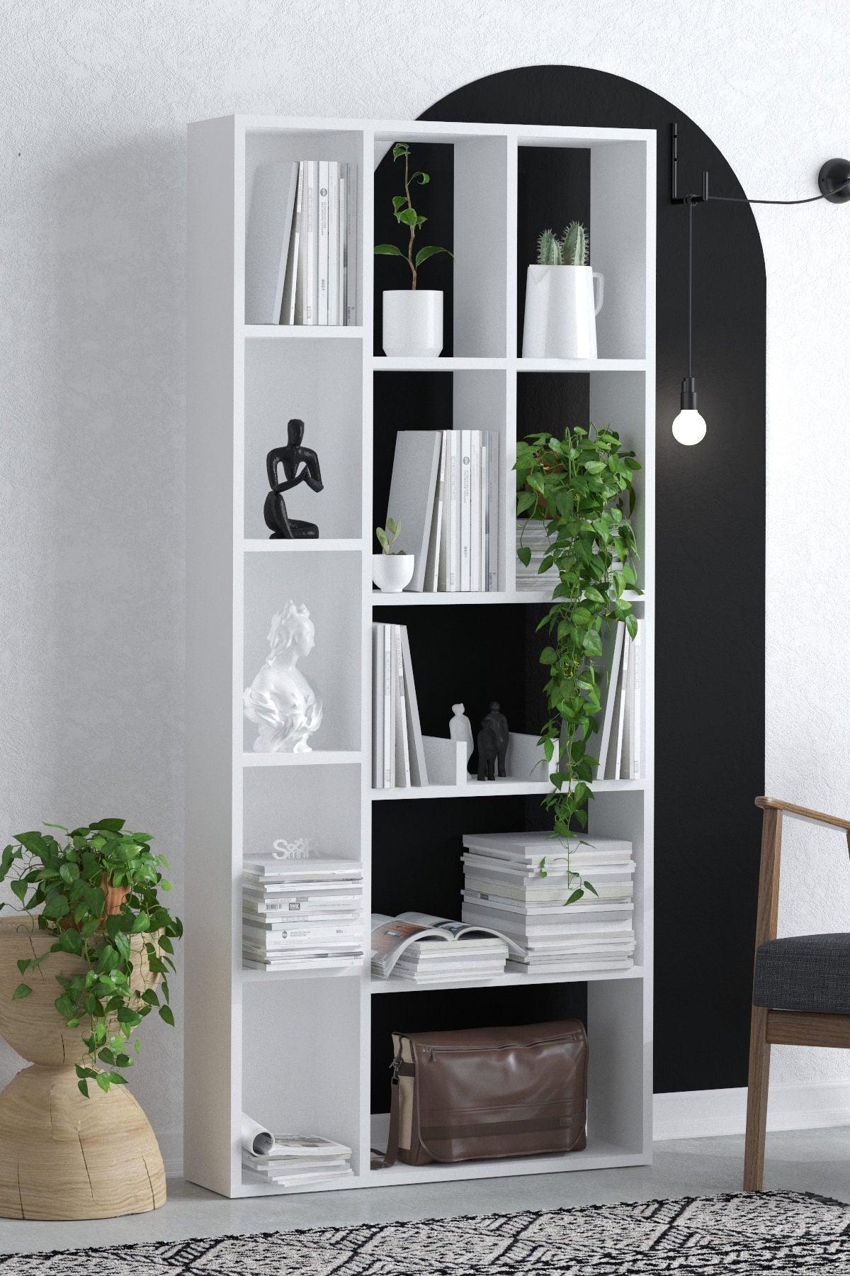 Biblioteca Uranus 12 Rafturi, Alb, 75 x 170 x 18 cm