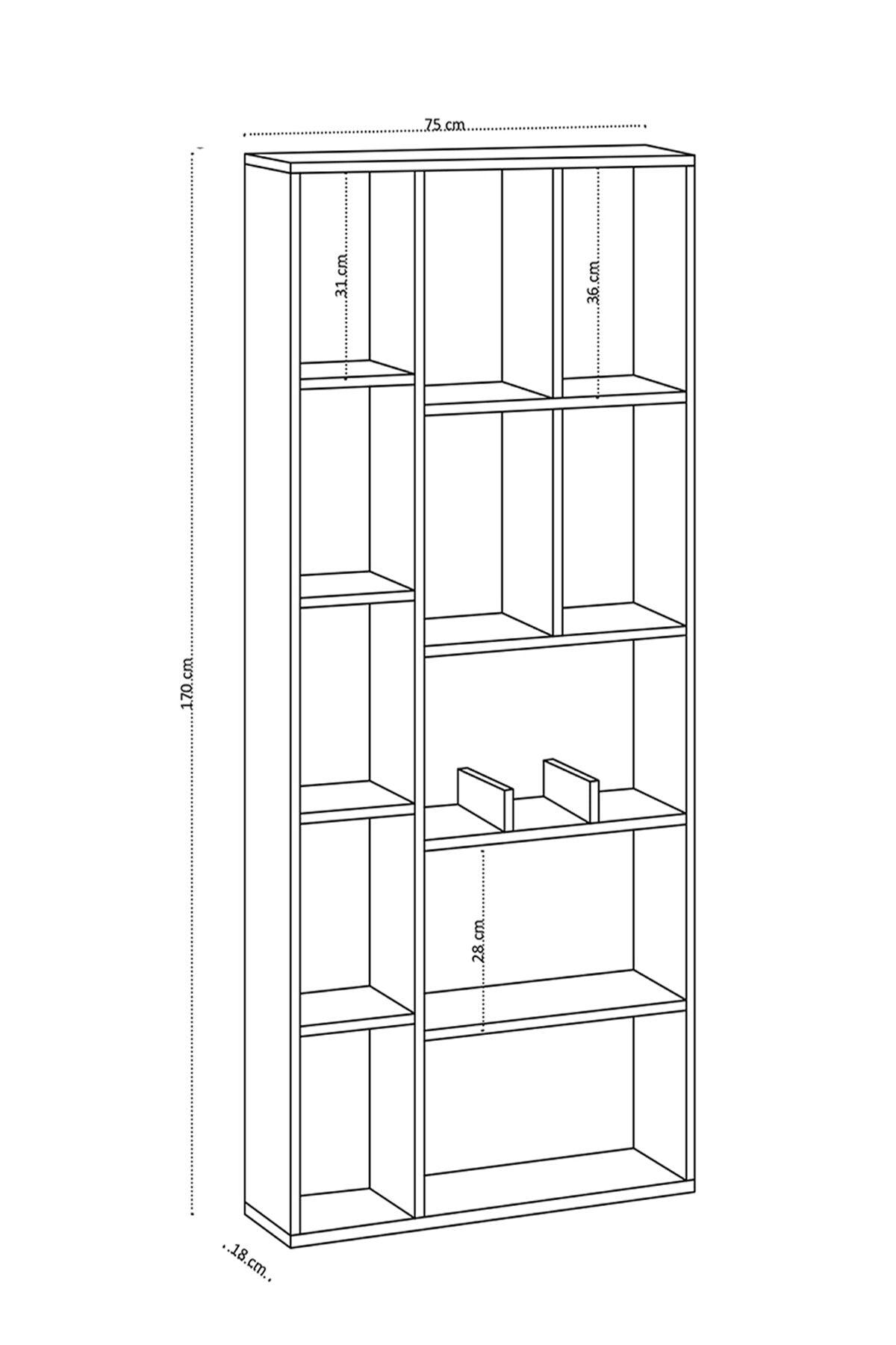 Biblioteca Uranus 12 Rafturi, Alb, 75 x 170 x 18 cm
