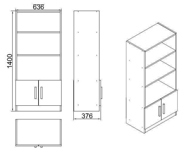 Biblioteca Variom cu 2 usi si 4 rafturi, Nuc - Stejar, 64x140x38 cm
