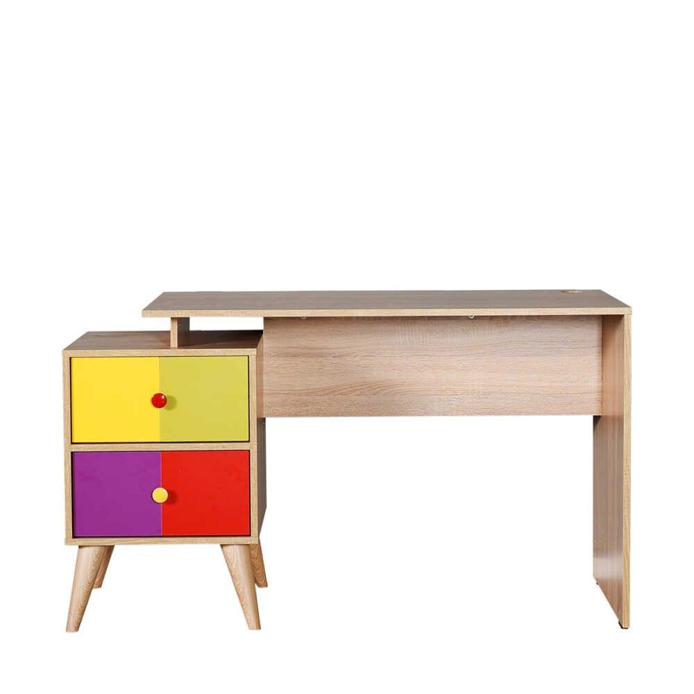 Birou Adore Rainbow, cu 2 sertare, Sonoma, 128x75x57 cm