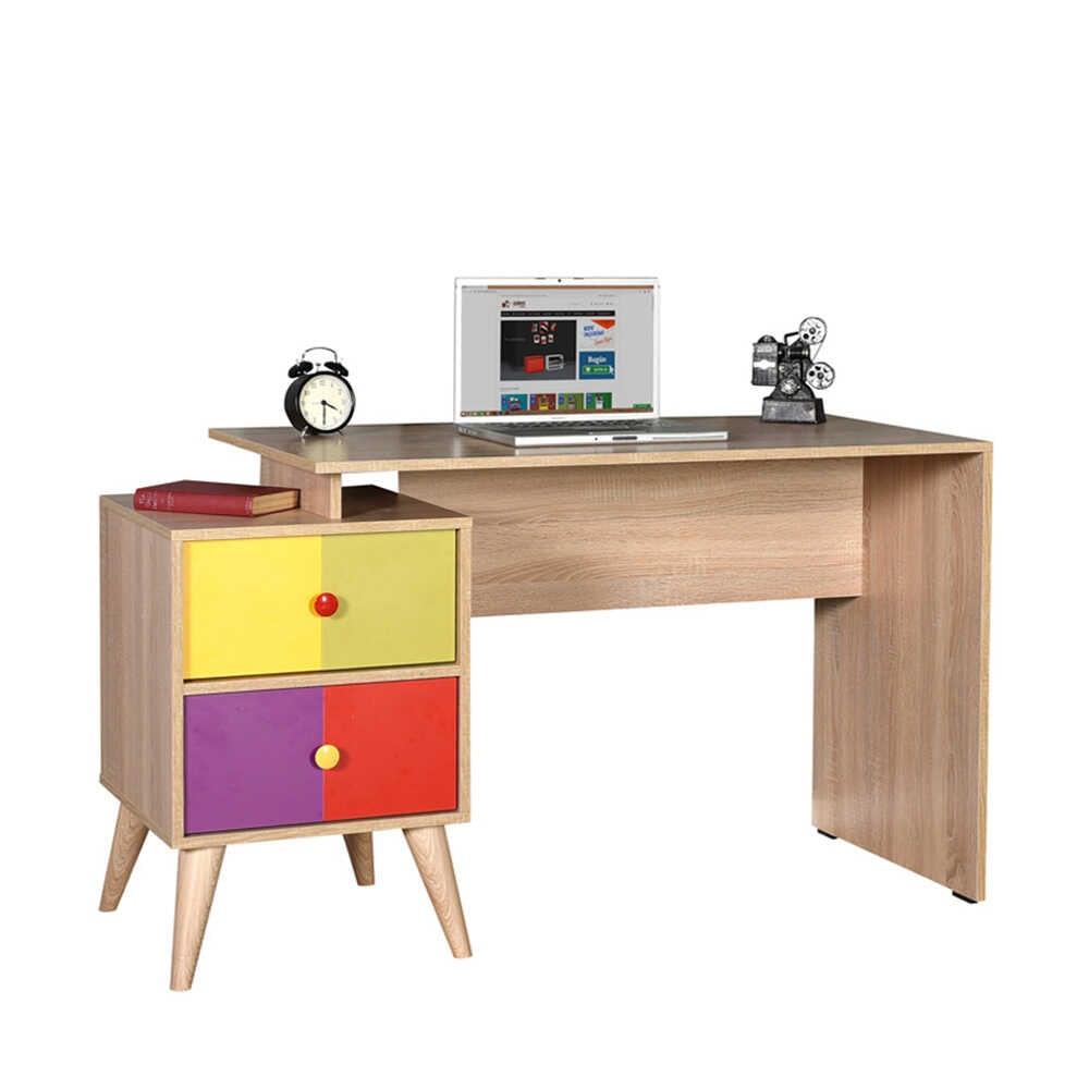 Birou Adore Rainbow, cu 2 sertare, Sonoma, 128x75x57 cm