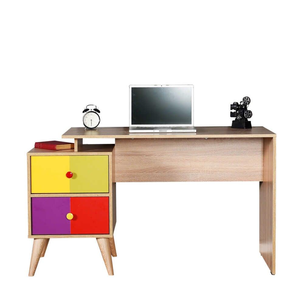 Birou Adore Rainbow, cu 2 sertare, Sonoma, 128x75x57 cm