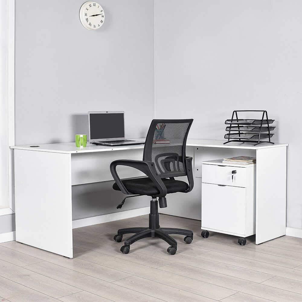 Birou Adore L Rio Office, Interschimbabil, Masa de colt, 160x75x144 cm - Alb