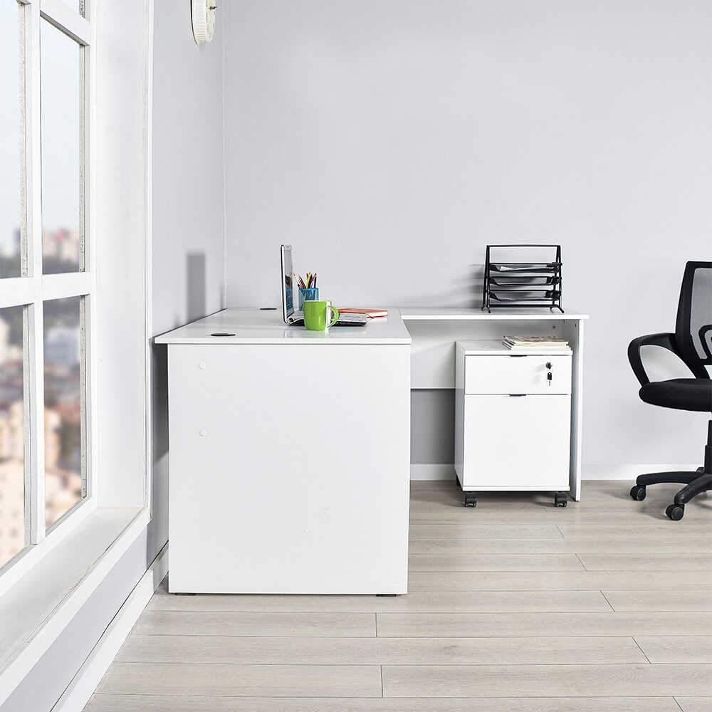 Birou Adore L Rio Office, Interschimbabil, Masa de colt, 160x75x144 cm - Alb