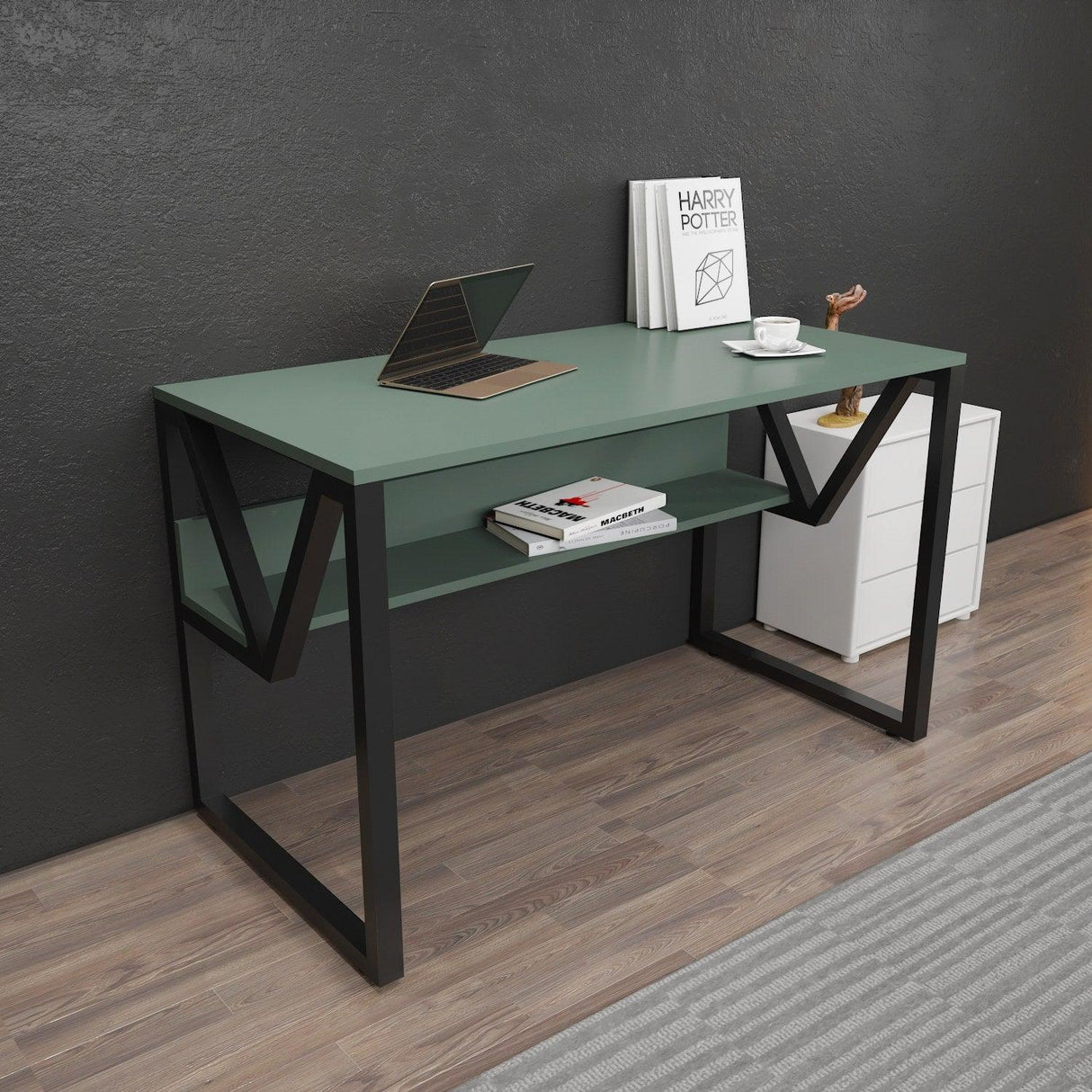 Birou Anol Elegant cu loc de depozitare, 120x73x60 cm - Verde Negru