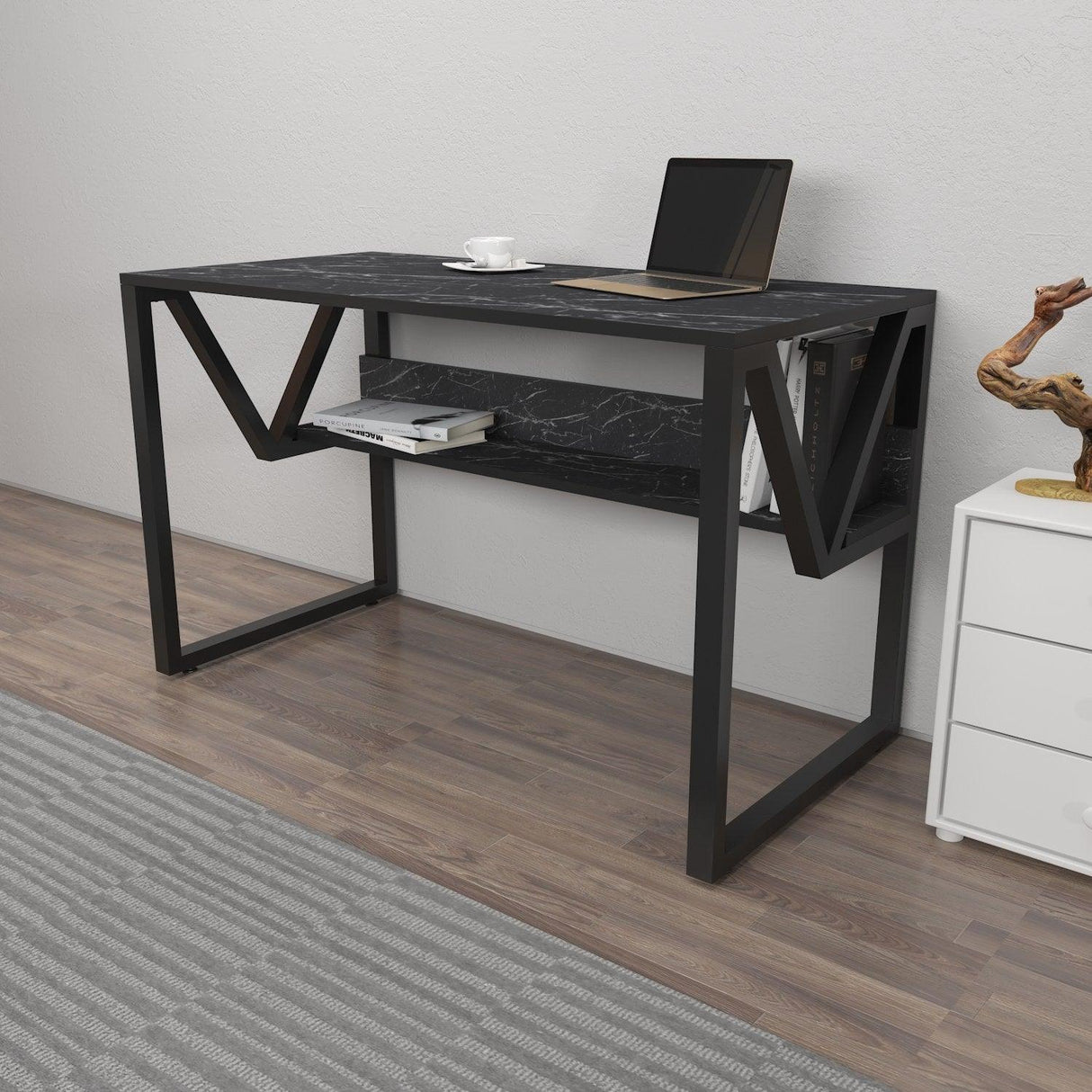Birou Anol Elegant cu loc de depozitare, 120x73x60 cm - Negru