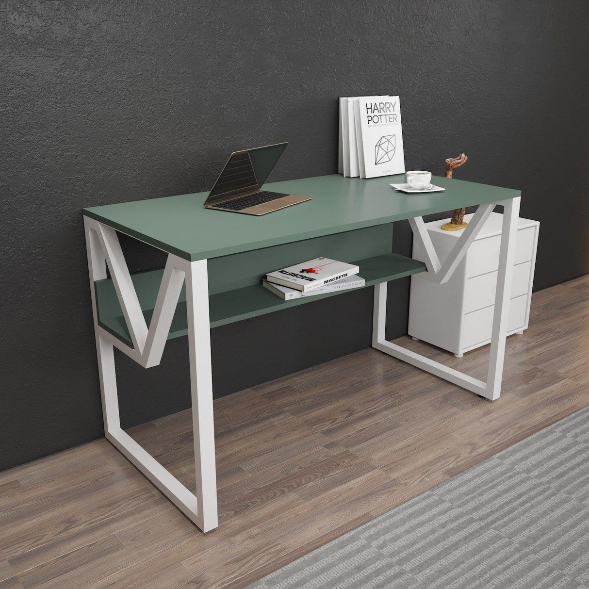 Birou Anol Elegant cu loc de depozitare, 120x73x60 cm - Verde Alb