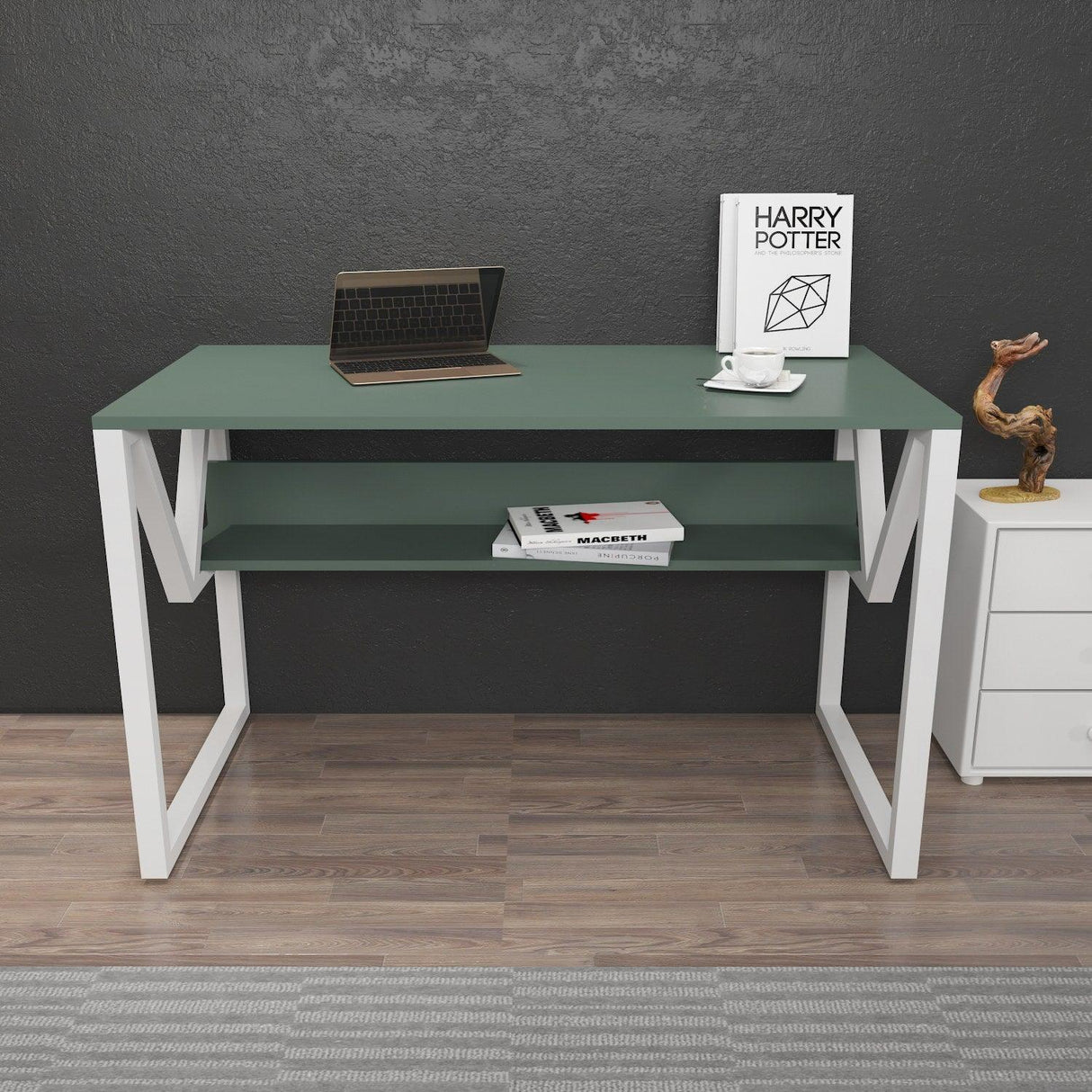 Birou Anol Elegant cu loc de depozitare, 120x73x60 cm - Verde Alb