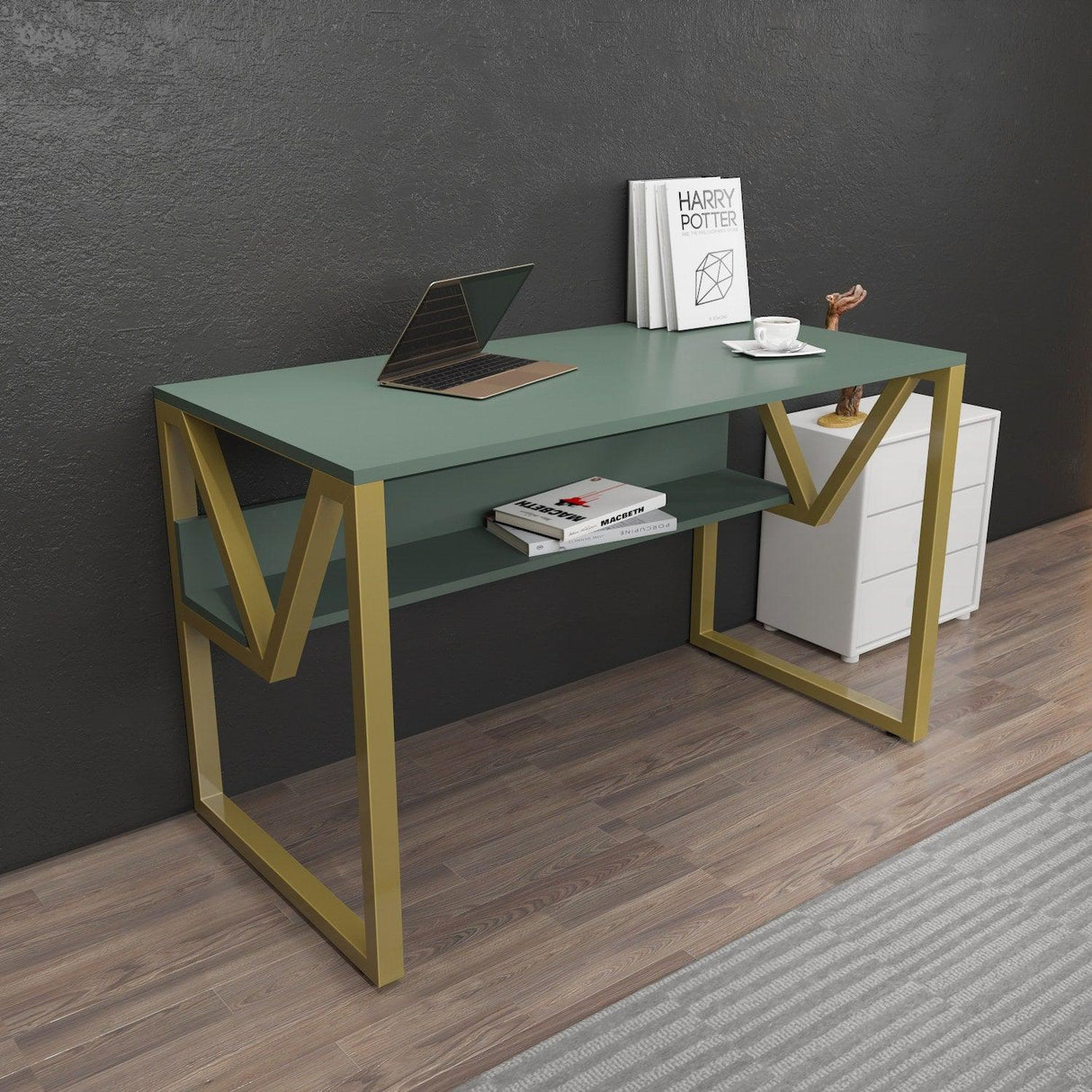 Birou Anol Elegant cu loc de depozitare, 120x73x60 cm - Auriu verde