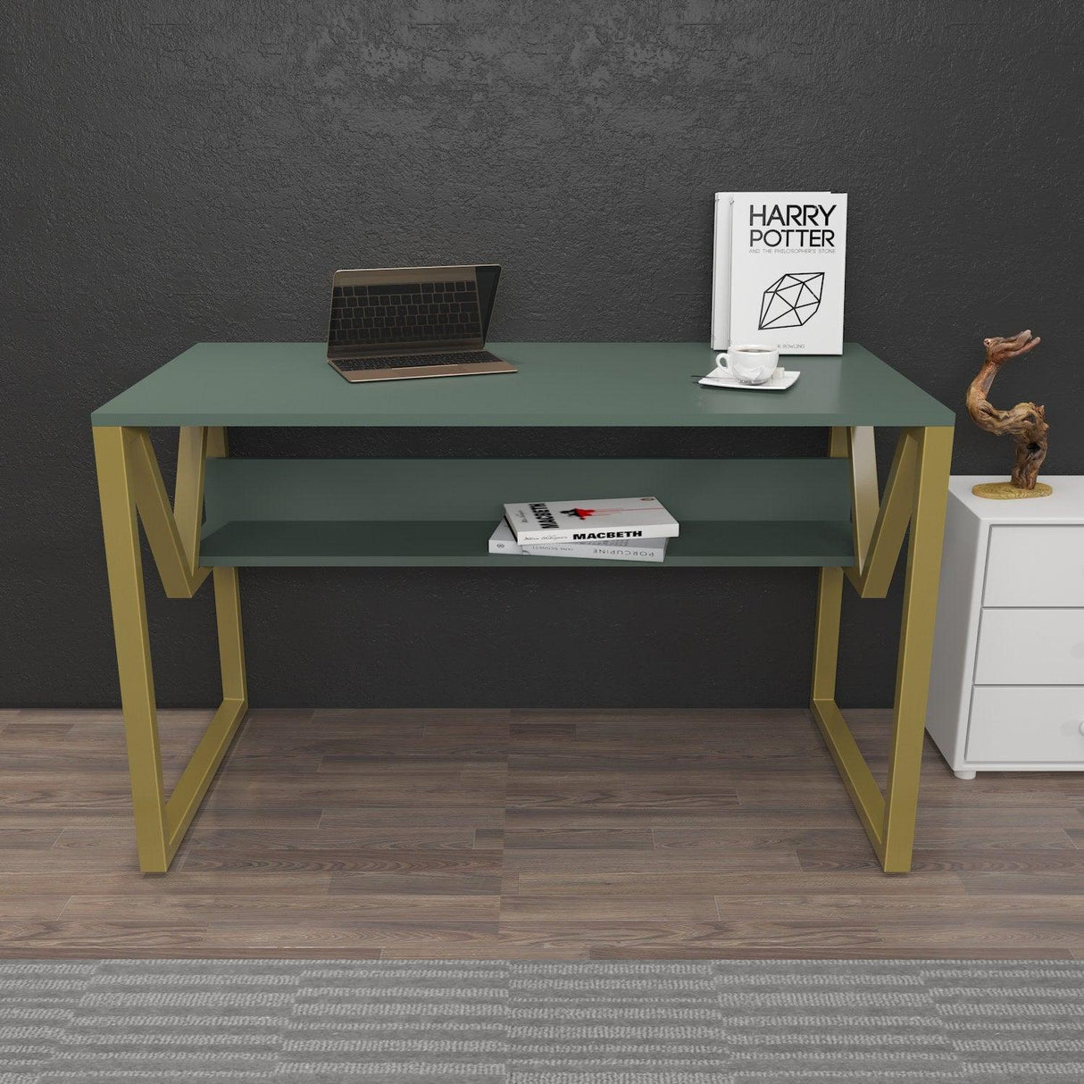 Birou Anol Elegant cu loc de depozitare, 120x73x60 cm - Auriu verde