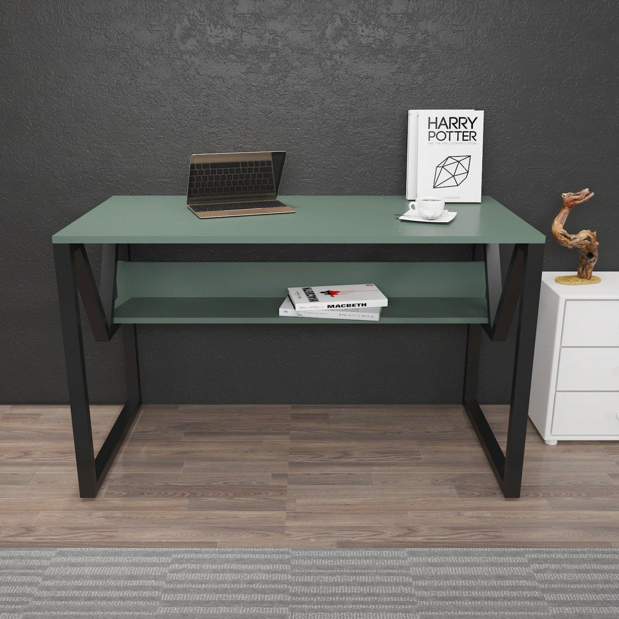 Birou Anol Elegant cu loc de depozitare, 120x73x60 cm - Verde Negru