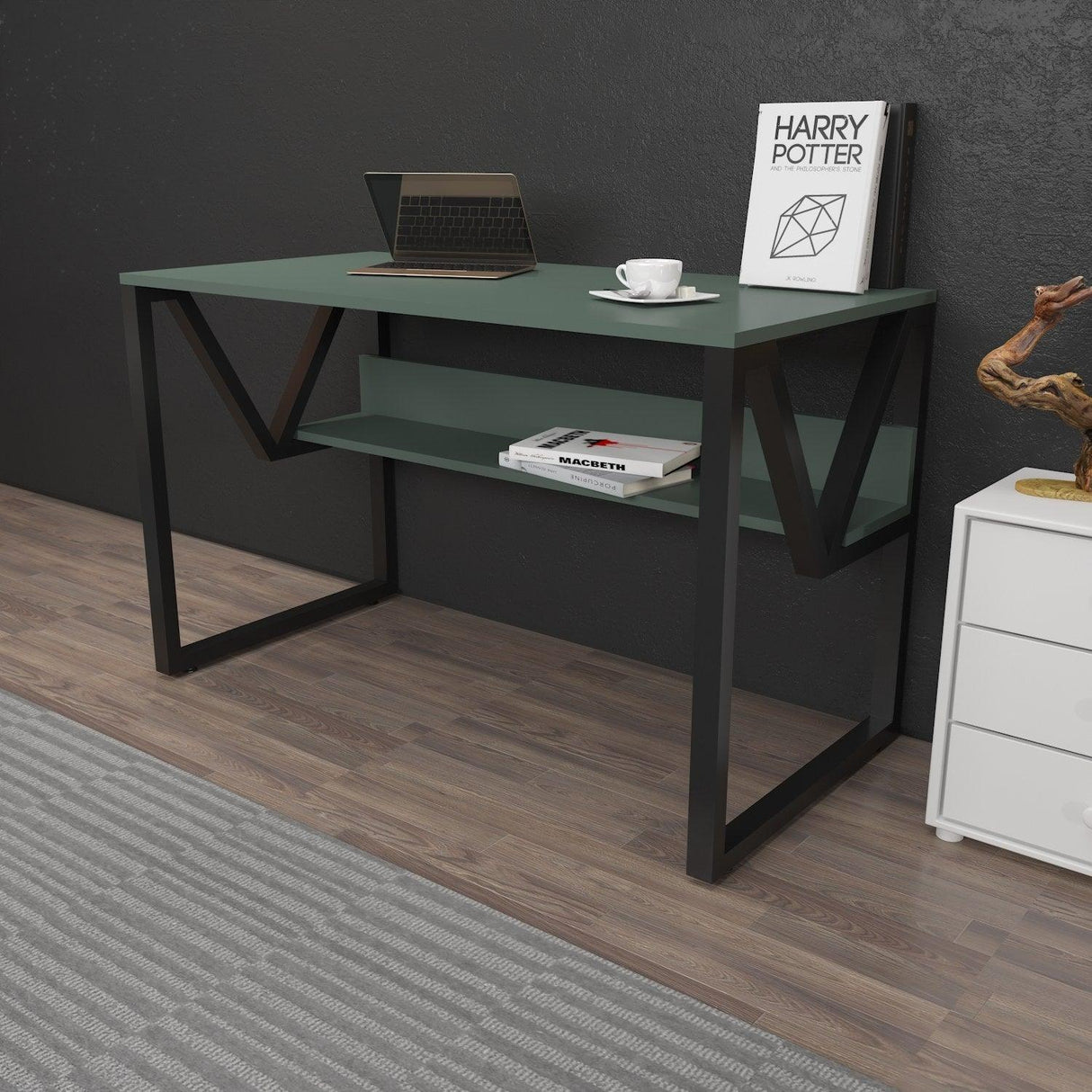 Birou Anol Elegant cu loc de depozitare, 120x73x60 cm - Verde Negru
