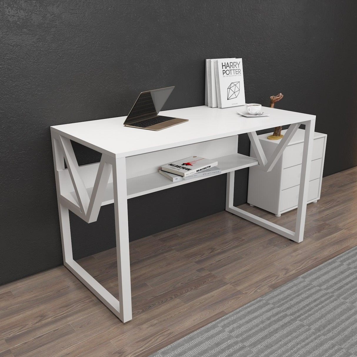 Birou Anol Elegant cu loc de depozitare, 120x73x60 cm - Alb