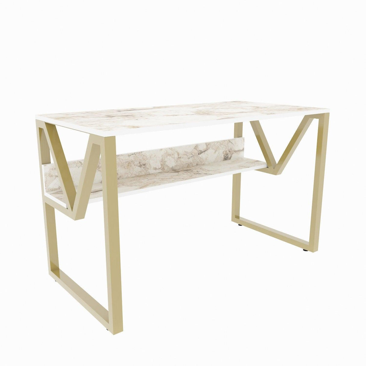 Birou Anol Elegant cu loc de depozitare, 120x73x60 cm - Auriu alb