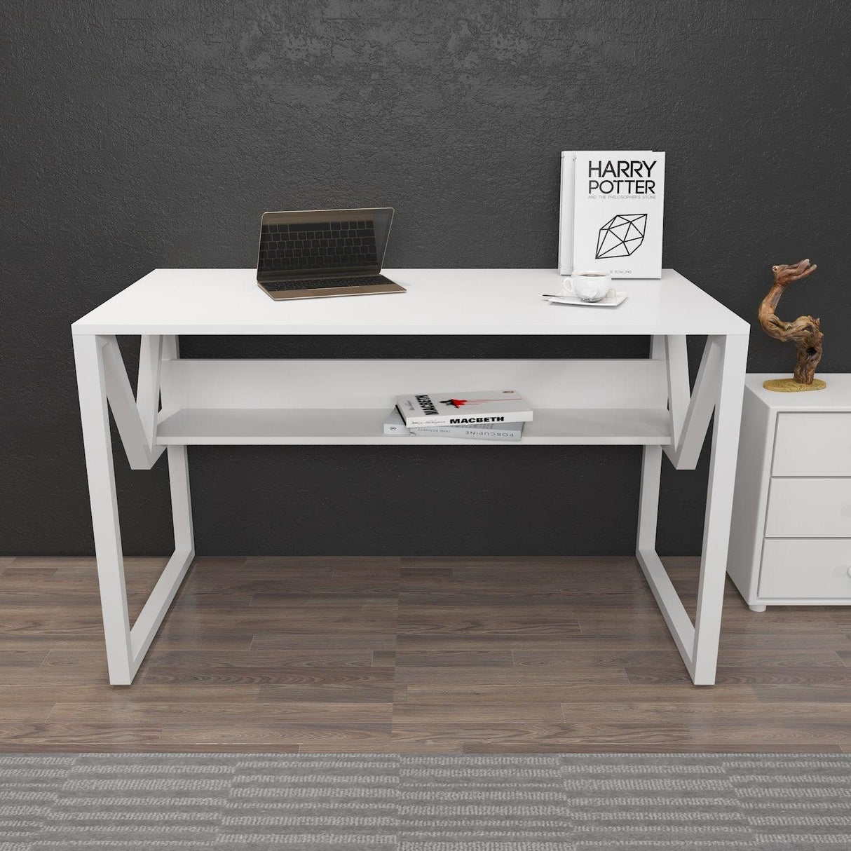 Birou Anol Elegant cu loc de depozitare, 120x73x60 cm - Alb