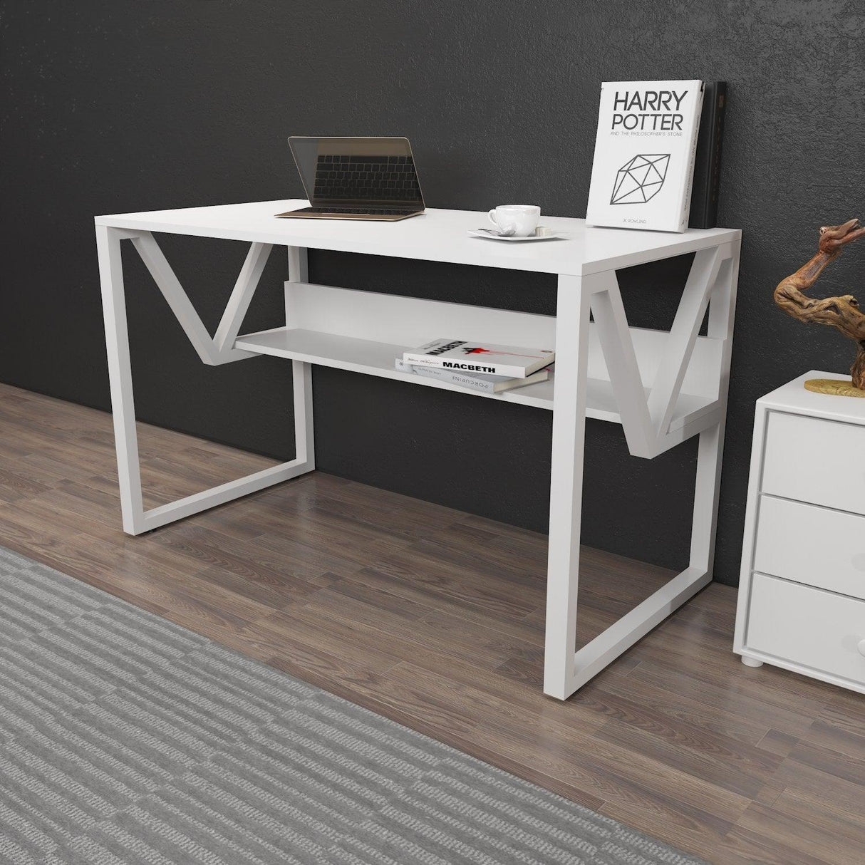 Birou Anol Elegant cu loc de depozitare, 120x73x60 cm - Alb