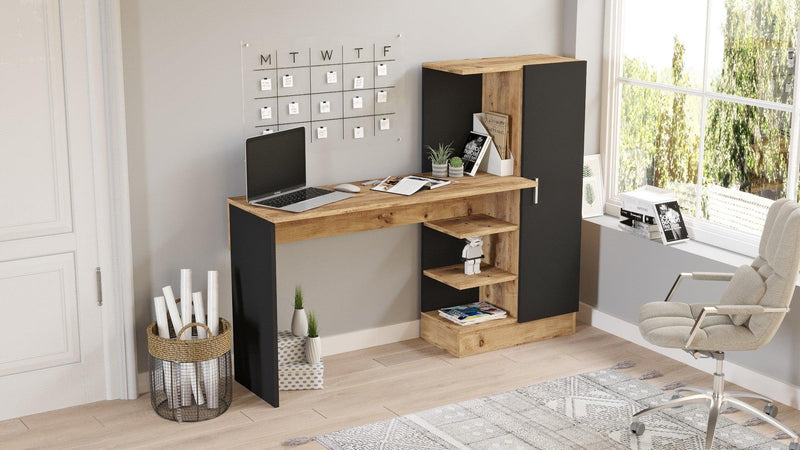 Birou CT2 Atlantic Pine-Negru, Stejar, 152 x 120 x 40 cm