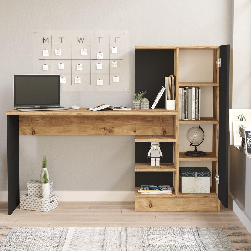 Birou CT2 Atlantic Pine-Negru, Stejar, 152 x 120 x 40 cm