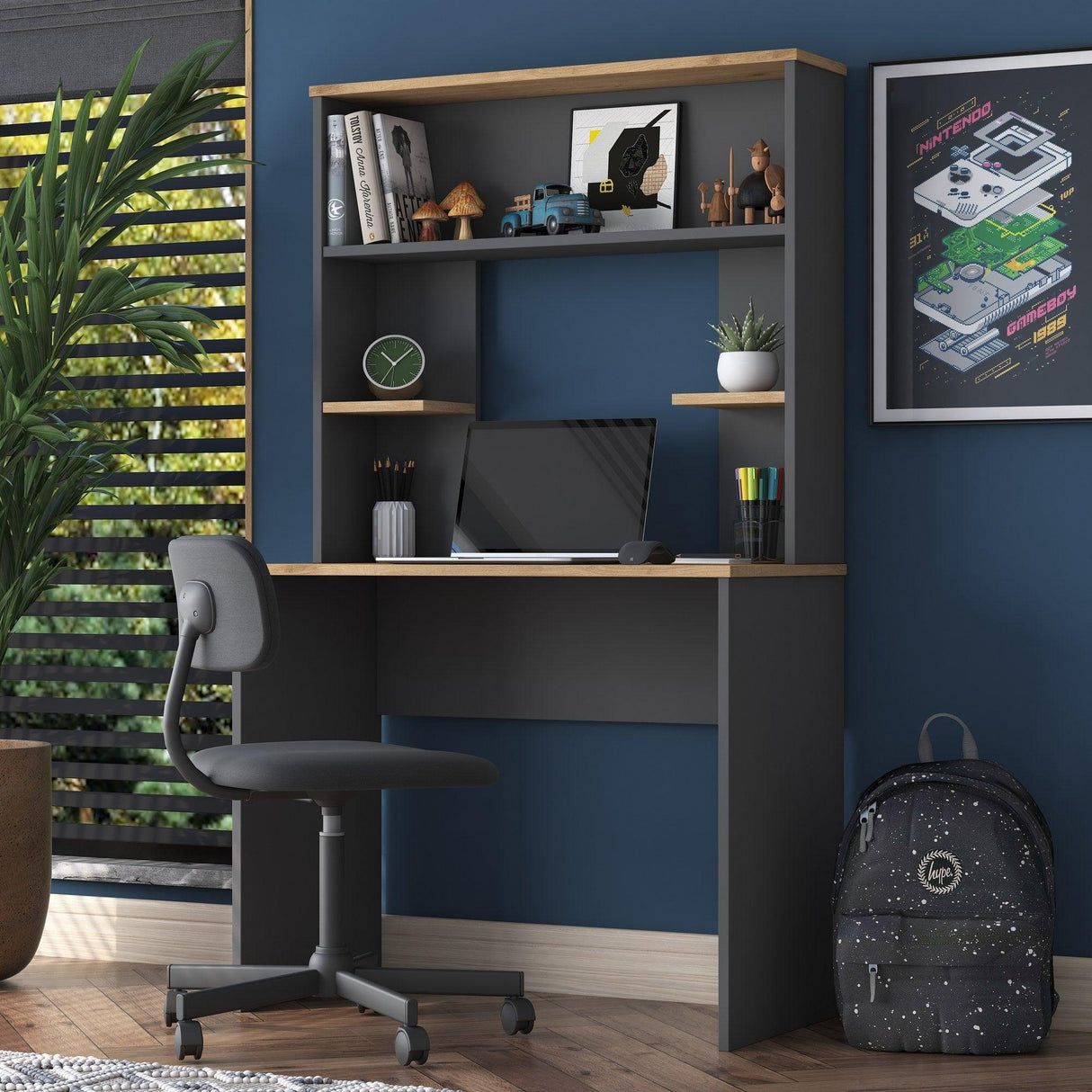 Birou cu Biblioteca Reis cu 3 rafturi, Nuc, 90 X 155 X 45 Cm